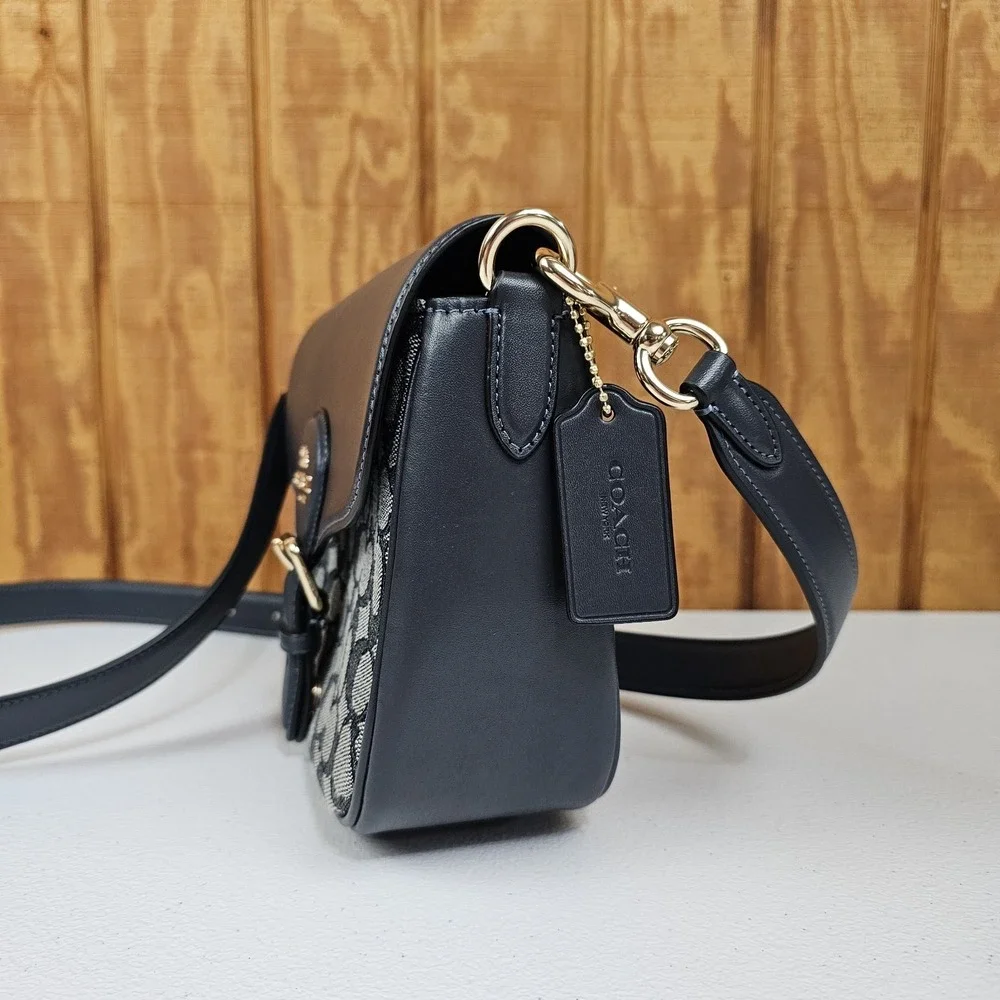 Coach Amelia Saddle Bag In Signature Jacquard Midnight Navy Cu998 Crossbody - Picture 7 of 13